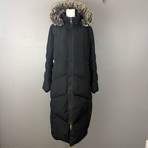 Lands’ End Womens Long Black Down Parka Coat M 10-12